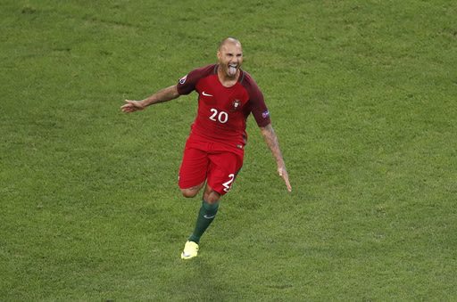 Portugal's Ricardo Quaresma celebrates after scoring the decisive penalty during the Euro 2016 quarterfinal soccer match between Poland and Portugal, ...