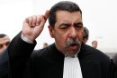 Larbi Chentoufi, Mouad Belghouat's lawyer gestures at the court during the case of Mouad Belghouat, the Moroccan rapper, also known as El-Haqed, or 