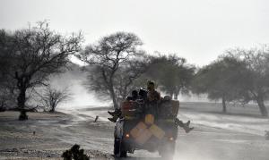 Nigerien soldiers patrol in Bosso, Niger, near the &hellip;