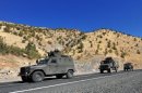 A Turkish military convoy on a road near the Turkish-Iraqi border