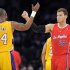 Los Angeles Lakers shooting guard Kobe Bryant (24) greets Los Angeles Clippers power forward Blake Griffin (32) before their NBA basketball game, Wednesday, Jan. 25, 2012, in Los Angeles. (AP Photo/Mark J. Terrill)