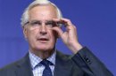 EU Commissioner in charge of regulation Barnier speaks at news conference in Brussels