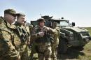 Ukraine's President Poroshenko inspects a military drill near Mykolaiv