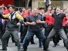 Members of the public perform a impromptu haka, a traditional Maori challenge, in the middle of downtown Wellington, New Zealand, Friday, Sept. 9, 2011. The New Zealand All Blacks play Tonga in the opening game of the Rugby World Cup in Auckland later today. (AP Photo/SNPA,Dean Pemberton) NEW ZEALAND OUT