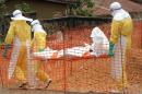 Doctors without Borders remove the body of a person killed by the Ebola virus in Guekedou, on April 1, 2014