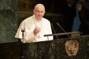 Pope Francis speaks during the 70th session of the United Nations General Assembly on September 25, 2015, at the United Nations in New York