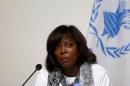 Ertharin Cousin, Executive Director of the United Nations World Food Programme, speaks during a news conference in Kabul