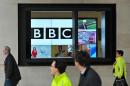 A BBC logo is pictured on a television screen inside their New Broadcasting House office in central London, November 12, 2012