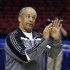 New Mexico State coach Marvin Menzies gestures during practice in Portland, Ore., Wednesday, March 14, 2012.  New Mexico State plays Indiana in an NCAA tournament second-round college basketball game on Thursday. (AP Photo/Don Ryan)