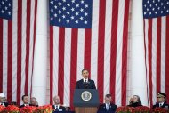 President Barack Obama speaks at the annual Veterans Day commemoration at Arlington National Cemetery in Arlington, Va., Sunday, Nov. 11, 2012. (AP Photo/Manuel Balce Ceneta)
