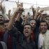 Yemeni protestors chant slogans during a demonstration demanding the resignation of Yemeni president Ali Abdullah Saleh in Sanaa, Yemen Wednesday, Sept. 14, 2011. (AP Photo/Hani Mohammed)