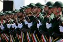 Iranian soldiers from the Revolutionary Guards march march at a military parade in Tehran