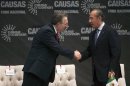 Mexico's President Felipe Calderon and U.S. Ambassador to Mexico Earl Anthony Wayne shake hands during an event in Mexico City