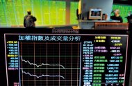 　台北股市26日盤中重挫230點，收盤下跌165.41點，號子內一片慘綠。圖/陳信翰