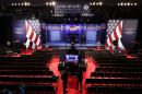 Last minute preparations are made inside Willett Hall before the vice presidential debate at Longwood University October 4, 2016 in Farmville, Virginia