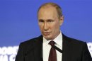 Russian President Putin speaks during VTB Capital Investment Forum "Russia Calling" in Moscow