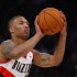 West All-Star Damian Lillard of the Portland Trailblazers takes part in the All-Star Skills competition during the NBA basketball All-Star weekend in Houston