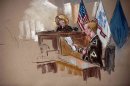 Bradley Manning is pictured in a courtroom sketch testifying during the sentencing phase of his military trial at Fort Meade, Maryland