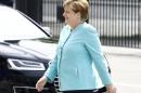 German Chancellor Angela Merkel arrives at the PGE National Stadium, the venue of the NATO Summit, in Warsaw