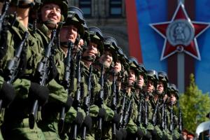 Russian soldiers participate in a Victory Day parade …