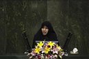 Nominee for Health Minister Marzieh Vahid-Dastjerdi speaks to lawmakers in parliament in Tehran