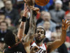 Miami Heat's Udonis Haslem (40) defends against Portland Trail Blazers' LaMarcus Aldridge (12) as Aldridge passes the ball in the second quarter during an NBA basketball game Thursday, March 1, 2012, in Portland, Ore. (AP Photo/Rick Bowmer)