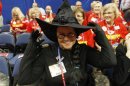 Lisa Ritchie, from Kansas, wears a witch costume relating to the movie "The Wizard of Oz," before the second session of the 2012 Republican National Convention in Tampa
