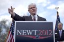 Republican presidential candidate, former House Speaker Newt Gingrich speaks in Brunswick, Ga., Friday, March 2, 2012. (AP Photo/Evan Vucci)
