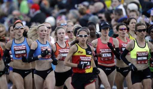 Women participates compete during the U.S. Olympic Trials Marathon Saturday, Jan. 14, 2012, in Houston. (AP Photo/David J. Phillip)
