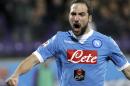 Napoli's Gonzalo Higuain celebrates after scoring during a Serie A soccer match between Fiorentina and Napoli at the Artemio Franchi stadium in Florence, Italy, Monday, Feb. 29, 2016. (AP Photo/Fabrizio Giovannozzi)