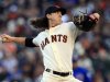 San Francisco Giants starting pitcher Tim Lincecum throws to the Chicago Cubs during the first inning of a baseball game in San Francisco,  Monday, Aug. 29, 2011. (AP Photo/Marcio Jose Sanchez)