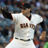 San Francisco Giants pitcher Barry Zito throws to the Atlanta Braves during the first inning of a baseball game in San Francisco, Thursday, Aug. 23, 2012. (AP Photo/George Nikitin)