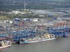 Shipping terminals and containers are pictured in the harbour of Bremerhaven