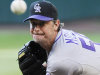 Colorado Rockies' Jamie Moyer delivers a pitch in the second inning of a baseball game against the Houston Astros Saturday, April 7, 2012, in Houston. (AP Photo/Pat Sullivan)