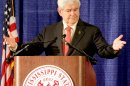 Republican presidential candidate, former House Speaker Newt Gingrich speaks to a crowd at the Mississippi State University Riley Center in downtown Meridian, Miss. on Friday, March 9, 2012. (AP Photo/The Meridan Star, Paula Merritt))