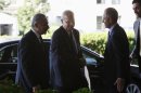Chief Palestinian negotiator Erekat arrives for talks with Israel's Justice Minister Livni and U.S. Secretary of State Kerry in Washington