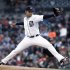 Detroit Tigers pitcher Anibal Sanchez throws against the Atlanta Braves in the first inning of a baseball game in Detroit, Friday April 26, 2013.  (AP Photo/Paul Sancya)