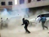 An image grab from a YouTube video allegedly shows Syrians running for cover as a roadside bomb explodes in front of a UN observers convoy in Khan Sheikhun. Syrian forces were accused of having "executed" 15 civilians, as members of a UN observer team were evacuated a day after a bomb blast hit their convoy. (AFP Photo/)