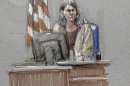 Joleen Cahill, wife of Michael Cahill who was killed in the Fort Hood shootings, is depicted in a courtroom sketch at the Lawrence William Judicial Center during the sentencing phase for Maj. Nidal Hasan, Tuesday, Aug. 27, 2013, in Fort Hood, Texas. Hasan was convicted of killing 13 of his unarmed comrades in the deadliest attack ever on a U.S. military base. (AP Photo/Brigitte Woosley)