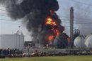 A large fire burns at the Williams Olefins chemical plant in Geismar, Louisiana