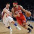 New Jersey Nets' Deron Williams, right, drives to the basket as New York Knicks' Jeremy Lin defends during the third quarter of an NBA basketball game Monday, Feb. 20, 2012, at Madison Square Garden in New York. The Nets defeated the Knicks 100-92. (AP Photo/Bill Kostroun)