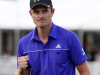 Justin Rose, of England, pumps his fist after his putt on the 18th hole during the final round of the Cadillac Championship golf tournament on Sunday, March 11, 2012, in Doral, Fla. (AP Photo/Lynne Sladky)