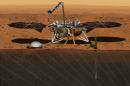 This August 2015 artist's rendering provided by NASA/JPL-Caltech depicts the InSight Mars lander studying the interior of Mars. The spacecraft, which is scheduled to launch for Mars in March 2016, has a leak that could delay the mission. On Thursday, Dec. 3, 2015, NASA said that the leak is in one of two prime science instruments. (NASA/JPL-Caltech via AP)