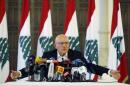 Salam speaks during a news conference at the government palace in Beirut