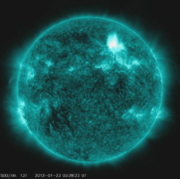 The Solar Dynamics Observatory captures an M8.7 class flare in a handout photo released by NASA