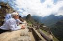 IMF managing director Christine Lagarde looks at the landscape in Machu Picchu, Peru on October 5, 2015