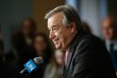 Antonio Guterres speaks to reporters on the selection of the next UN Secretary-General at the UN headquarters in New York, on April 12, 2016