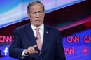 FILE - In this Dec. 15, 2015, file photo, George Pataki makes a point during the CNN Republican presidential debate at the Venetian Hotel & Casino in Las Vegas. Pataki is telling supporters on Tuesday, Dec. 29, he's ready to drop his bid for the Republican presidential nomination.(AP Photo/John Locher, File)
