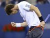 Andy Murray of Britain celebrates breaking serve in the third set against Milos Raonic of Canada at the U.S. Open