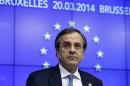 Greece's Prime Minister Samaras takes parts in a news conference after a Tripartite Social Summit ahead of a European Union leaders summit in Brussels